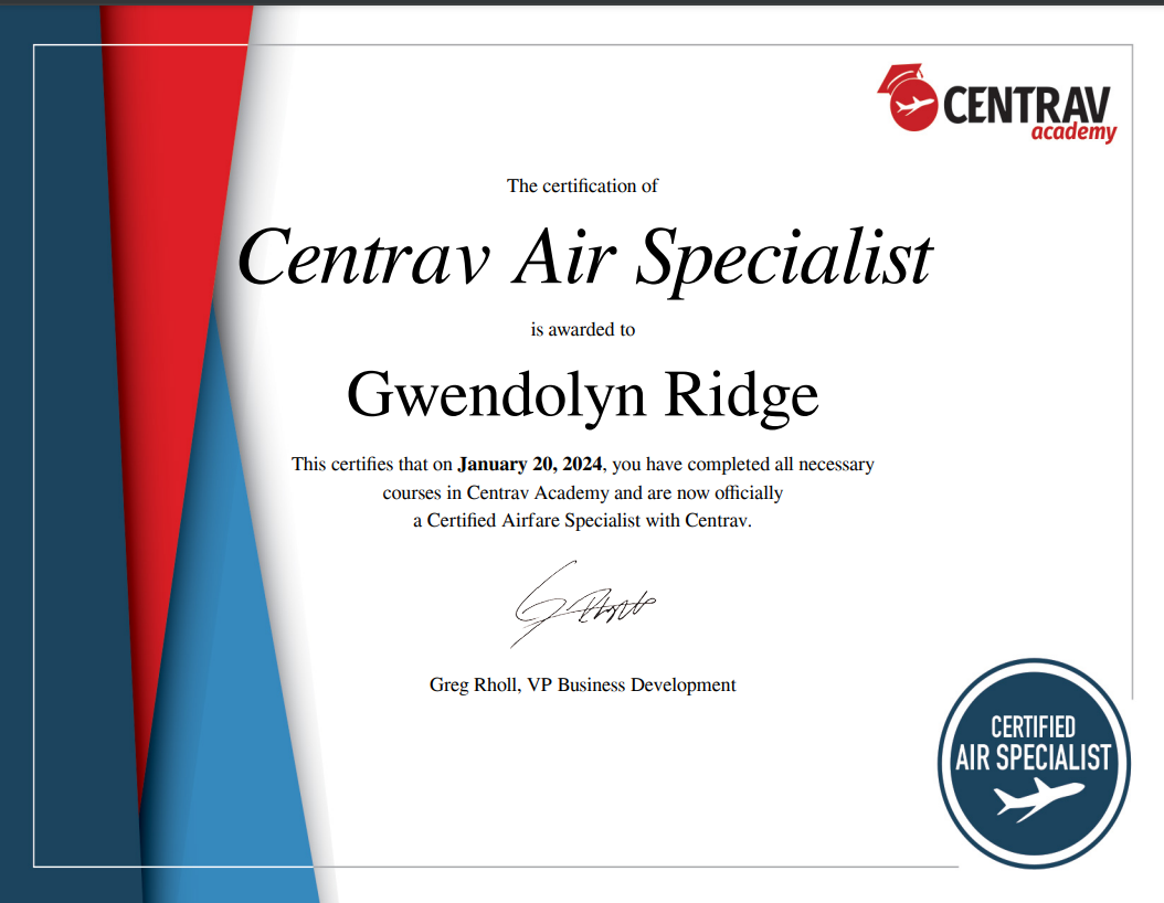 Centrav Air Specialist Certificate