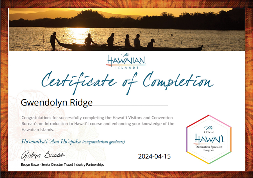 Go Hawaii Certification 1